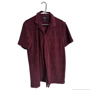Forever 21 Velvet Burgundy Button Down Shirt Size Large
